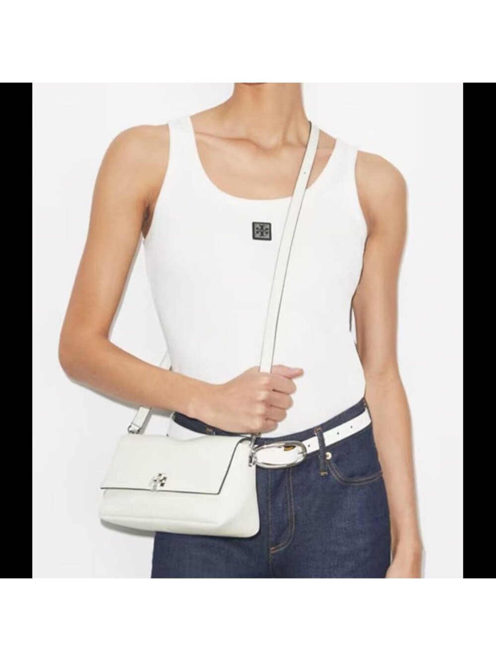 Tory Burch Small Charlie Leather Shoulder Bag Bianco OS